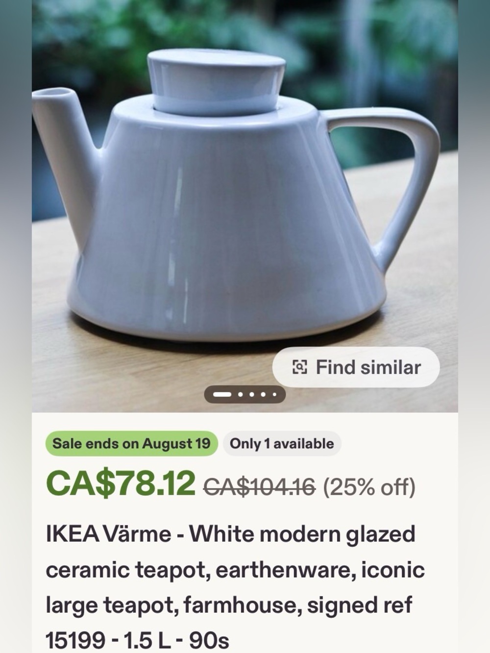 IKEA Varma 90’s White Ceramic Teapot with Lid -  Mint Condition! 1.5L - Picture 13 of 16